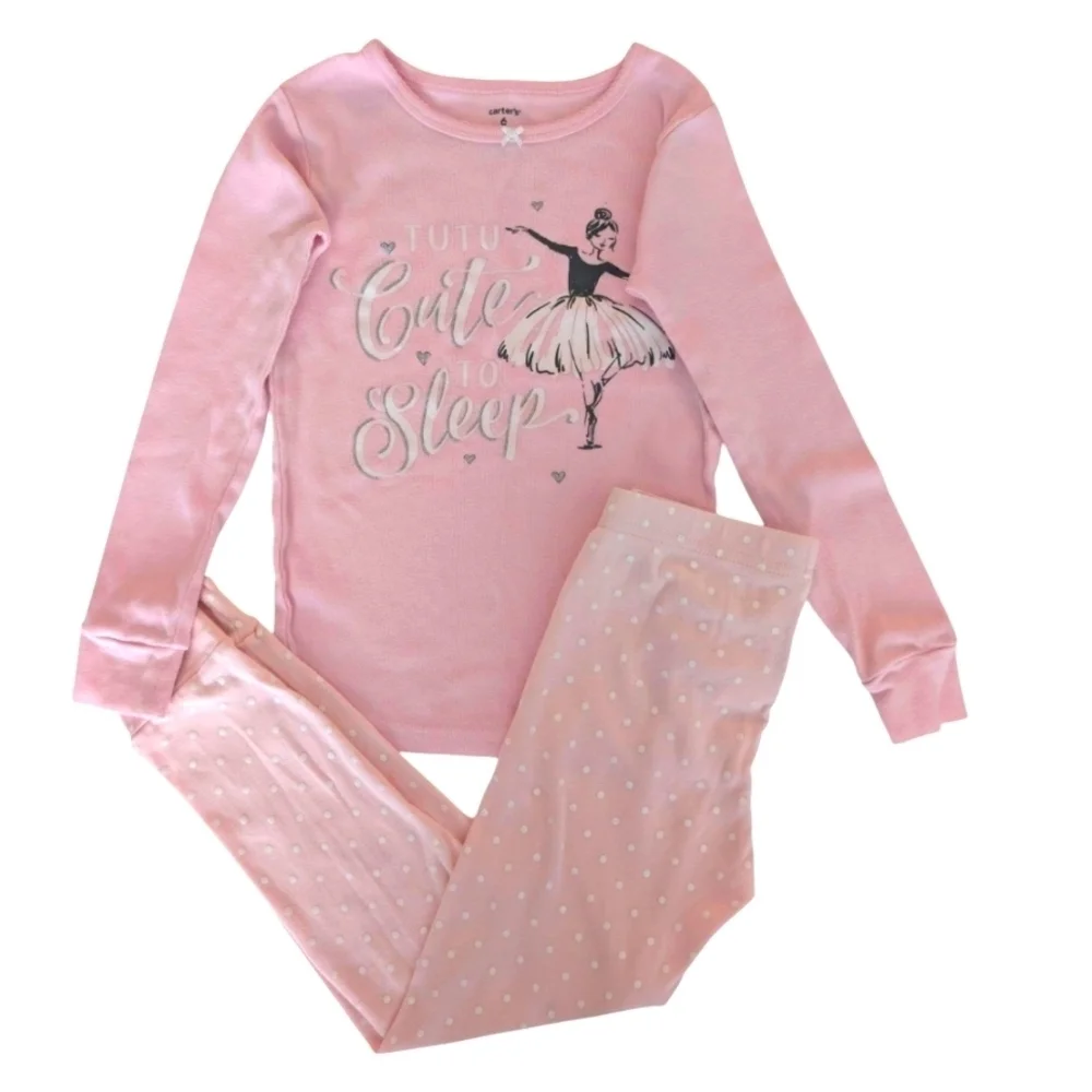 Carter's Girls Pink Ballerina Kids Pajamas COTTON Size 6